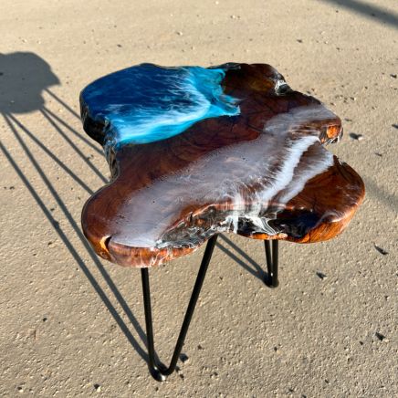 Teak & Resin Ocean Art Side Table 34