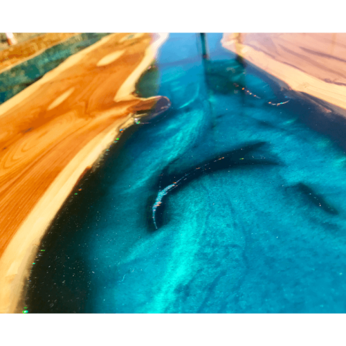 Yew Wood & Reef Blue Resin River Dining Table (SOLD)