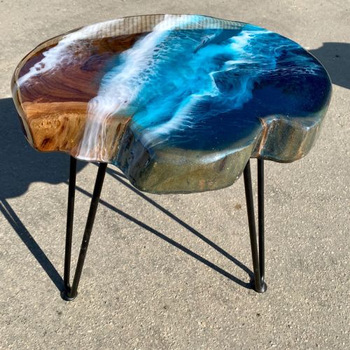 Teak & Resin Ocean Art Side Table 16