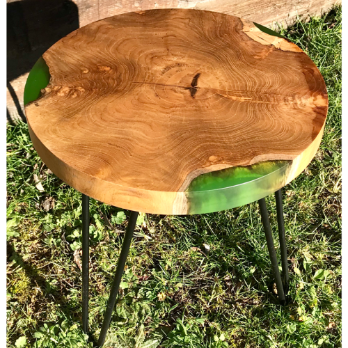 Teak Circular Resin River Side Table Green 2