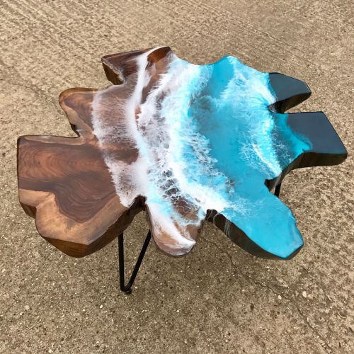 Teak & Resin Ocean Art Lamp Table 1