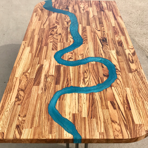 Zebrano & Blue Resin River Dining Table Thames