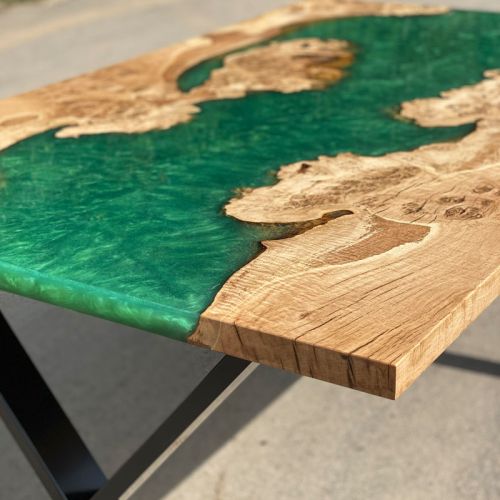 Burr Oak River Dining Table Custom Green
