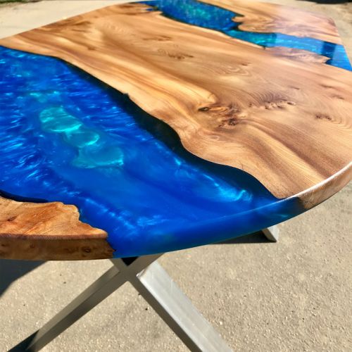 Burr Elm & Resin River Oval Dining Table