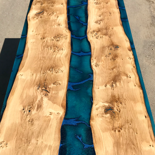 Pippy Oak & Blue Resin River Dining Table