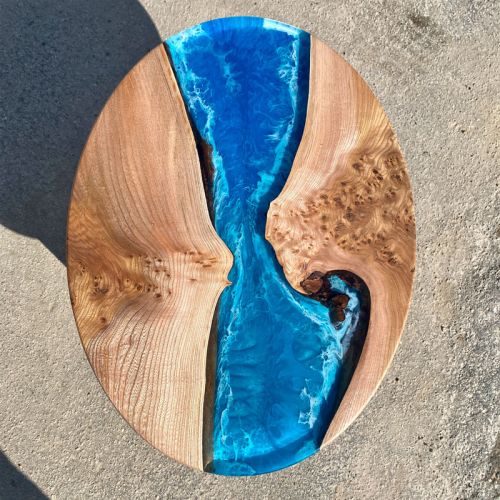 Oval Elm & Ocean Art Lamp Table
