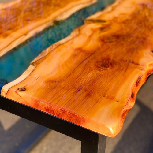 Yew & Clear Blue 2Seater Dining Table