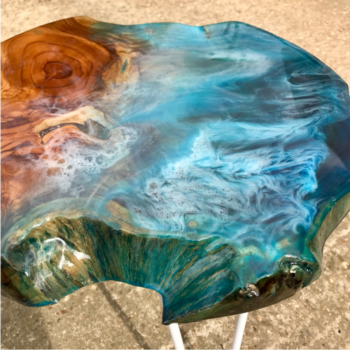 Wood & Resin Ocean Art Side Table 4