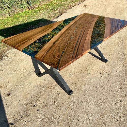 Walnut River Dining Table Galactic Blue Artwork