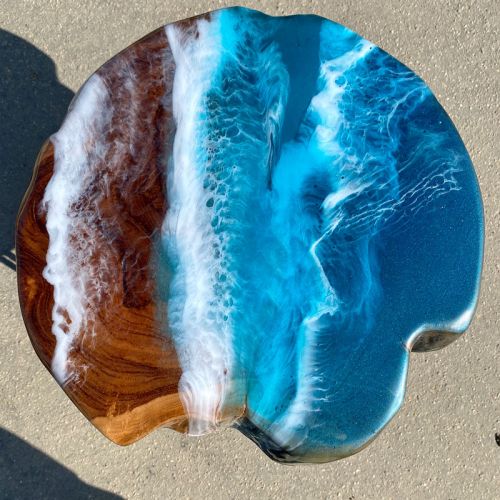 Teak & Resin Ocean Art Side Table 16