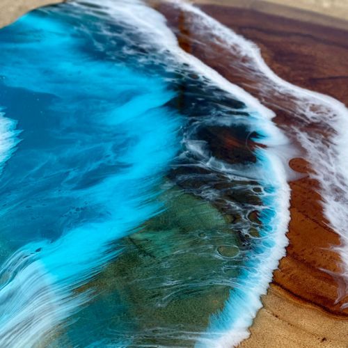 Teak & Resin Ocean Art Side Table 2