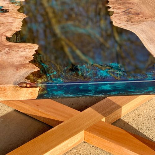 Burr Elm & Galactic Blue River Coffee Table