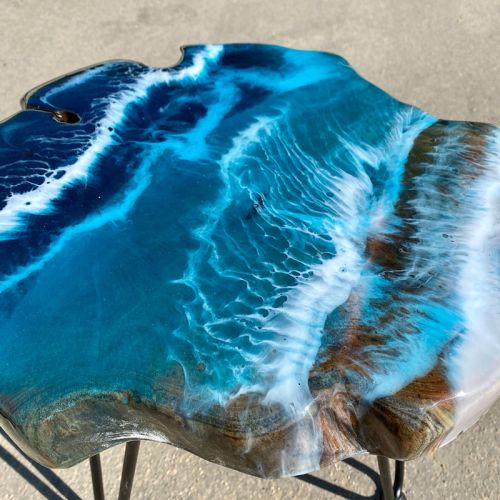 Teak & Resin Ocean Art Side Table 17