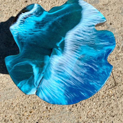 Teak & Resin Ocean Art Side Table 2