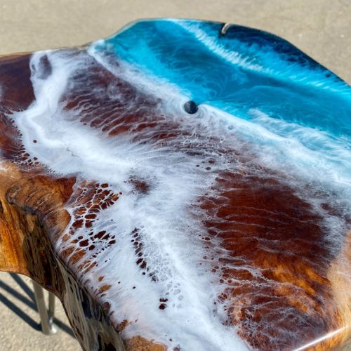 Teak & Resin Ocean Art Side Table 15
