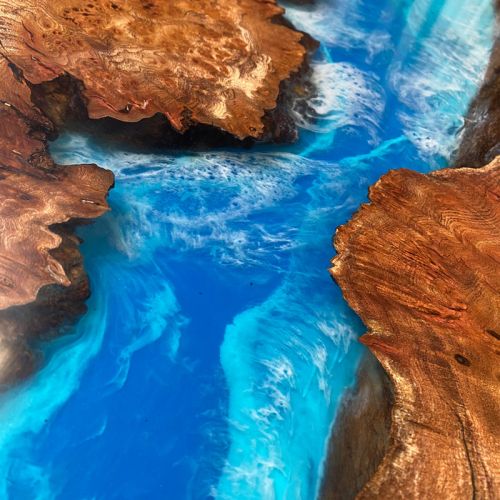 Burr Elm & Ocean Art River Coffee Table