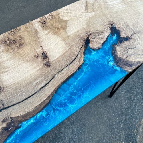 Burr Oak & Ocean Console Table