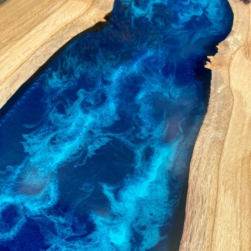 Oak & Galactic Blue River Coffee Table Live Edge