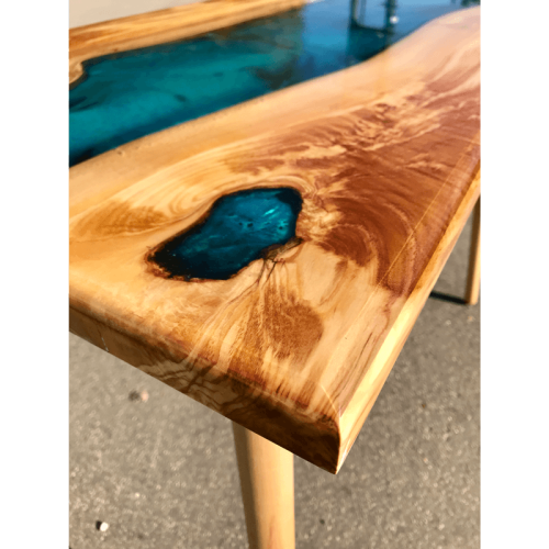 Olive Wood & Blue Resin River Desk