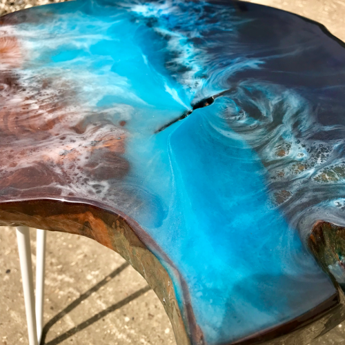 Wood & Resin Ocean Art Side Table 3