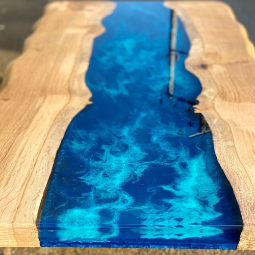 Oak & Galactic Blue River Coffee Table Live Edge