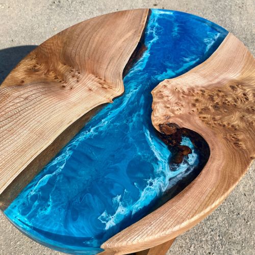 Oval Elm & Ocean Art Lamp Table