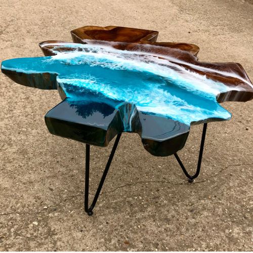 Teak & Resin Ocean Art Lamp Table 1