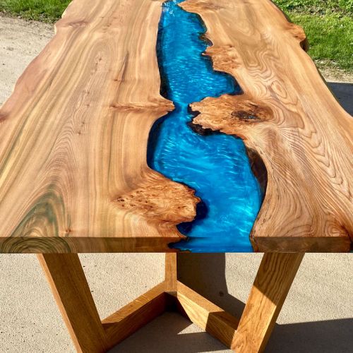 Elm Burr & Reef Blue River Dining Table