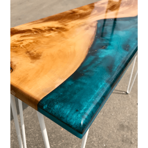 Olive Wood & Blue Resin River Console Table