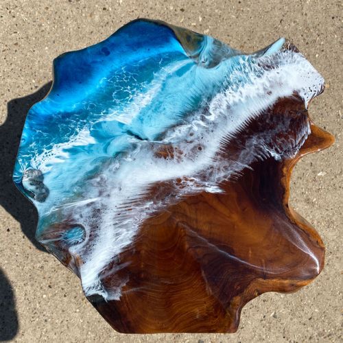 Teak & Resin Ocean Art Side Table