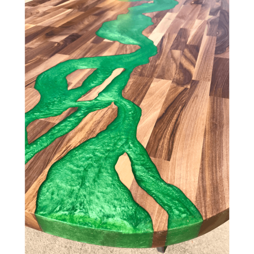 Walnut & Green Resin River Dining Table