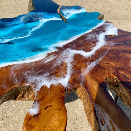 Teak & Resin Ocean Art Coffee Table
