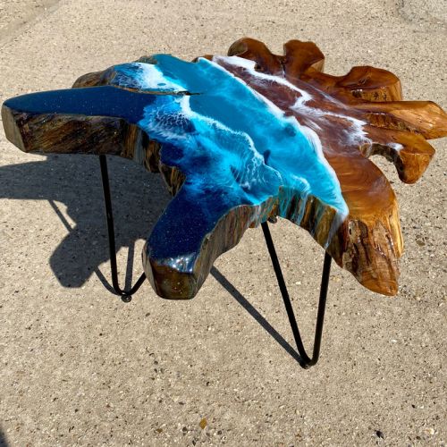 Teak & Resin Ocean Art Coffee Table