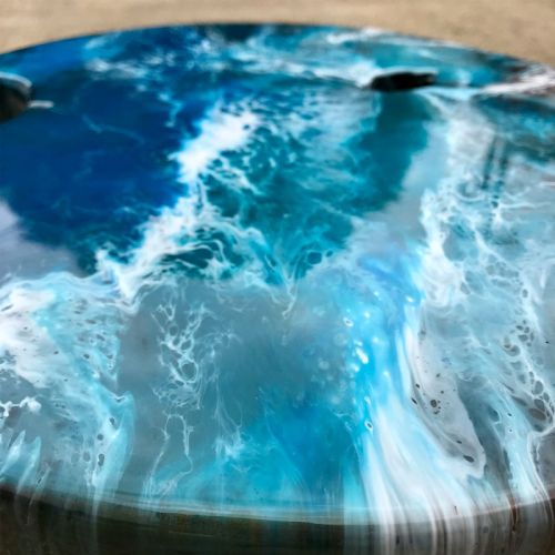 Teak & Resin Ocean Art Side Table 2