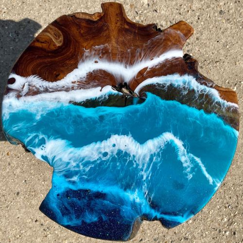 Teak & Resin Ocean Art Side Table 3