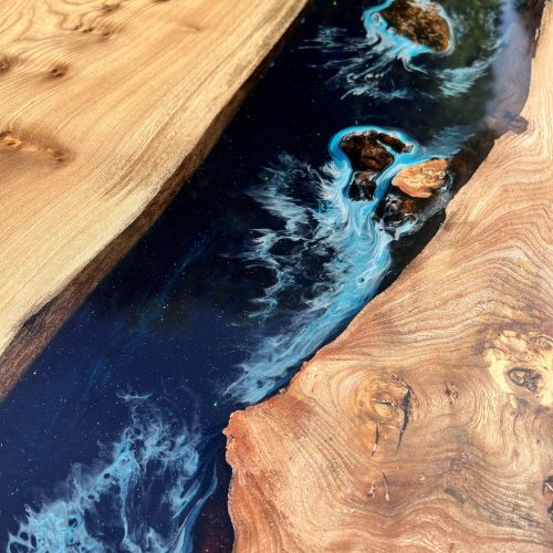 Burr Elm & Midnight Sea River Dining Table