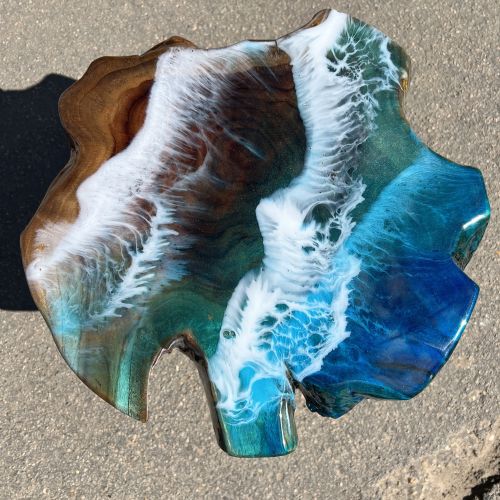Teak & Resin Ocean Art Side Table