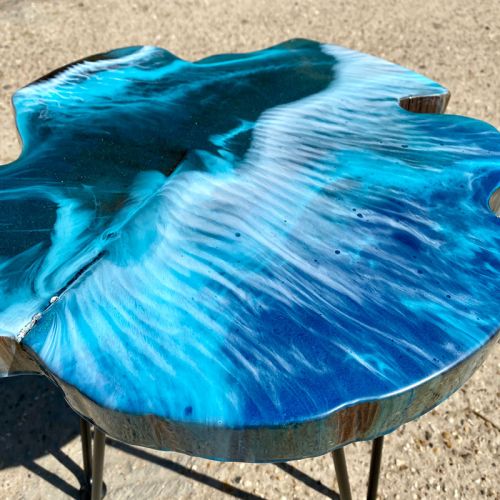 Teak & Resin Ocean Art Side Table 2