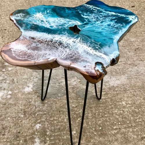 Teak & Resin Ocean Art Side Table 1