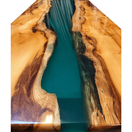Yew Wood & Green Resin River Desk