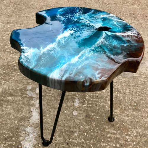 Teak & Resin Ocean Art Side Table 2