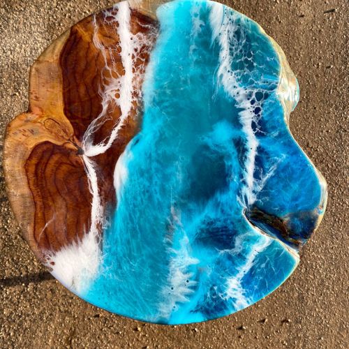 Teak & Resin Ocean Art Side Table 2