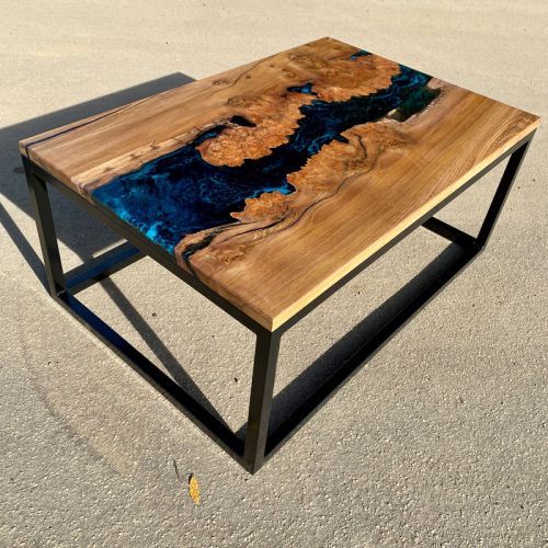 Single Slab Elm & Galactic Blue River Coffee Table