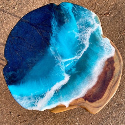 Teak & Resin Ocean Art Side Table 3