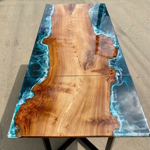 Burr Elm Deep Ocean Extending River Dining Table