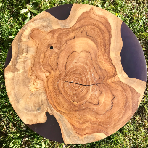 Teak Circular Resin River Side Table Purple 2