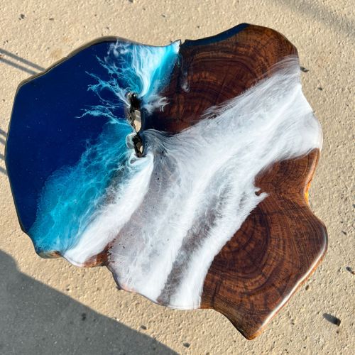 Teak & Resin Ocean Art Side Table 37