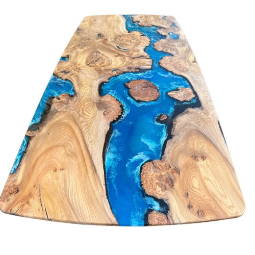 Burr Elm & Deep Sea River Dining Table