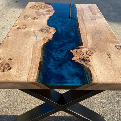 Burred Oak & Galactic Blue River Coffee Table 2