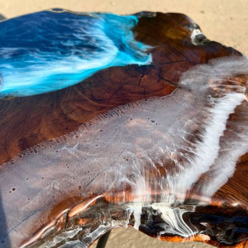 Teak & Resin Ocean Art Side Table 34
